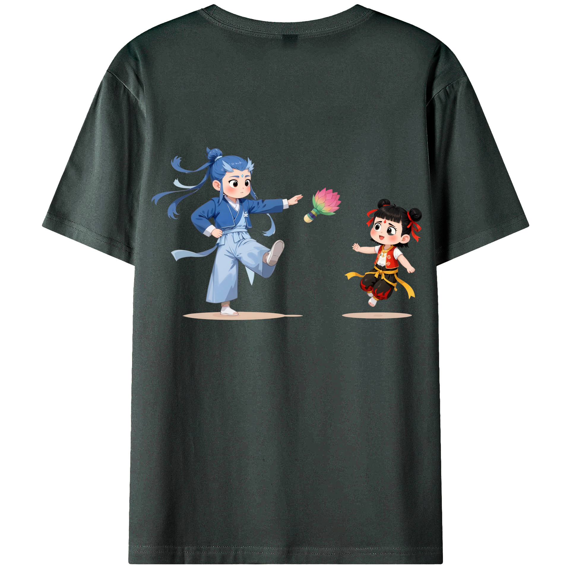 （画像用） Ne Zha 2 ナタ 魔童の大暴れ 綿100％ メンズ半袖Tシャツ（バックプリント） 通気性